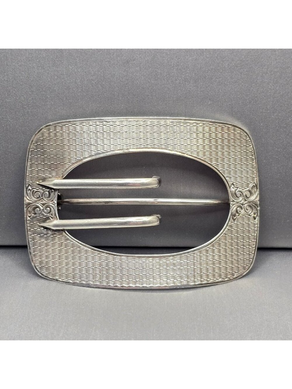 Art Deco Laurence Foss Sterling Silver Engine Turned Sash Pin Buckle Brooch 23
